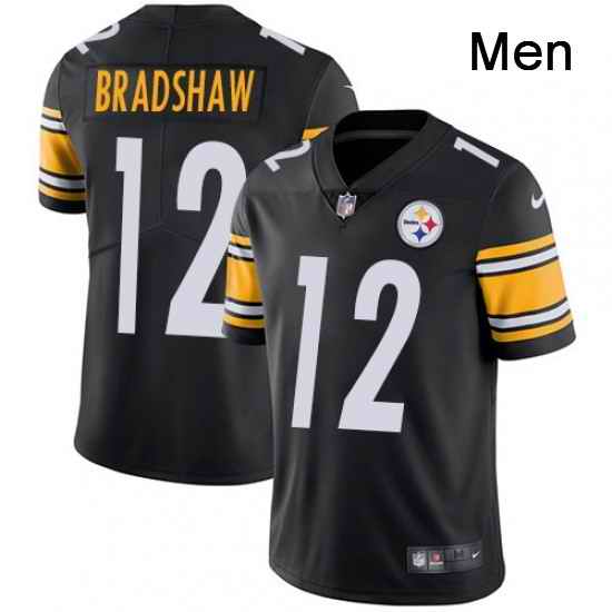 Mens Nike Pittsburgh Steelers 12 Terry Bradshaw Black Team Color Vapor Untouchable Limited Player NFL Jersey